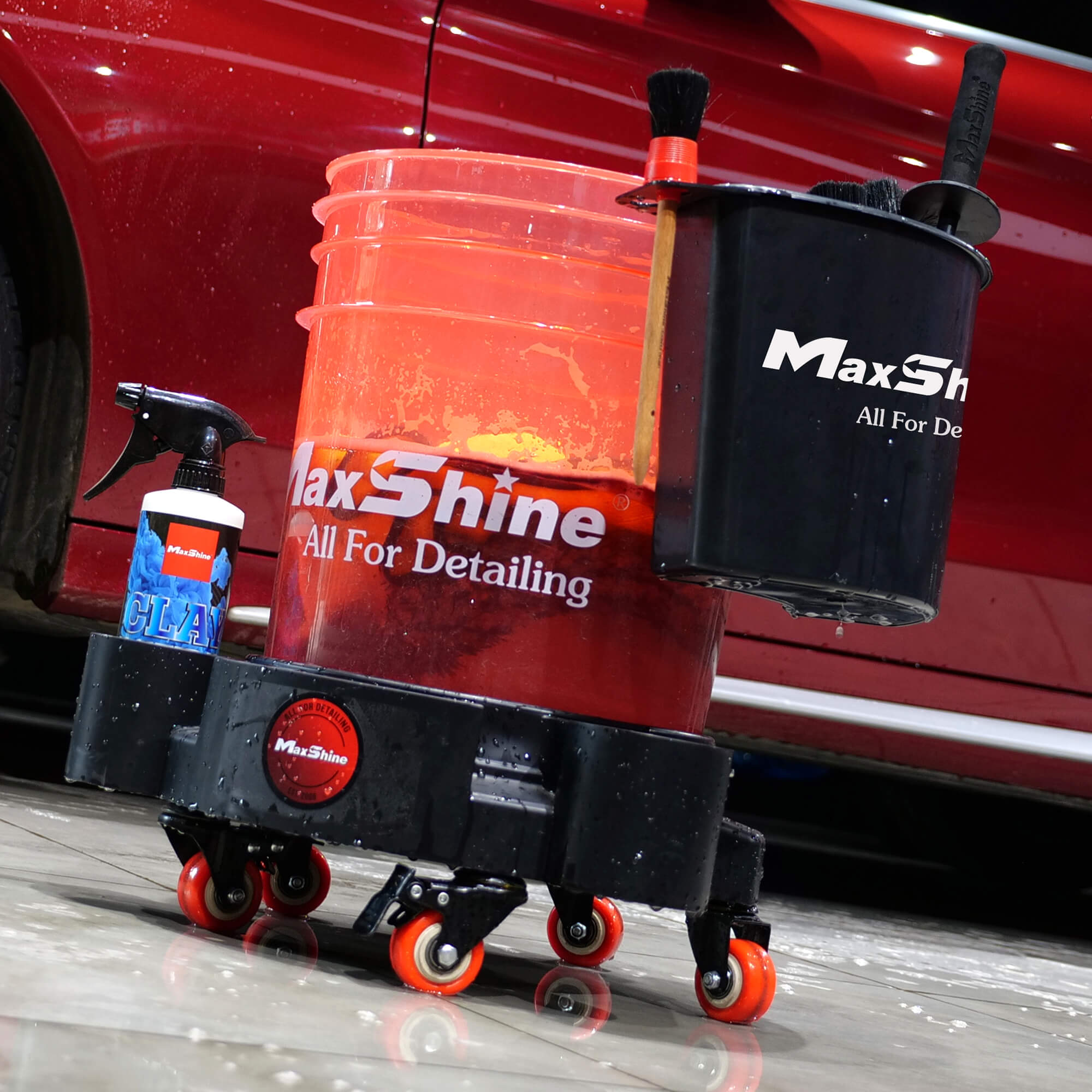 MaxShine Rolling Bucket Dolly (RED) W/Holders